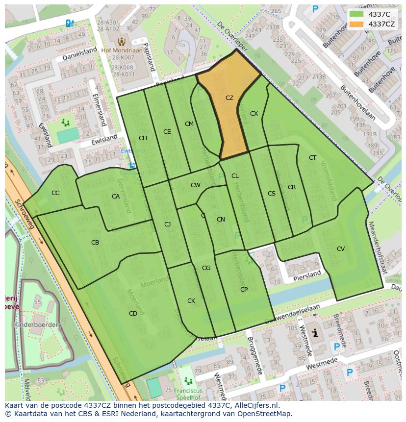 Afbeelding van het postcodegebied 4337 CZ op de kaart.