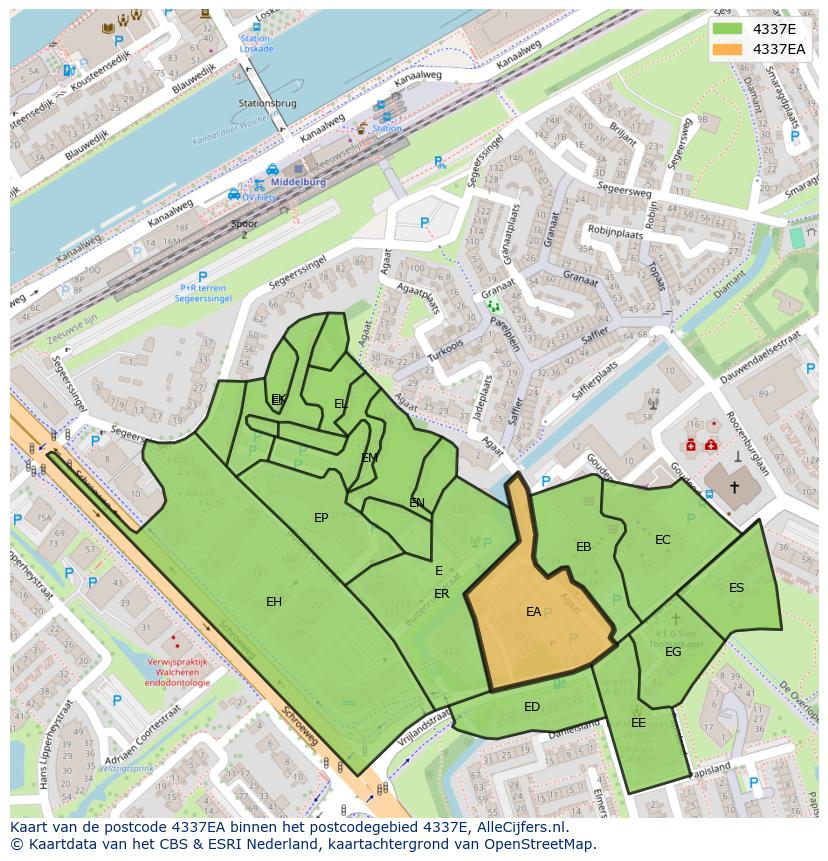 Afbeelding van het postcodegebied 4337 EA op de kaart.