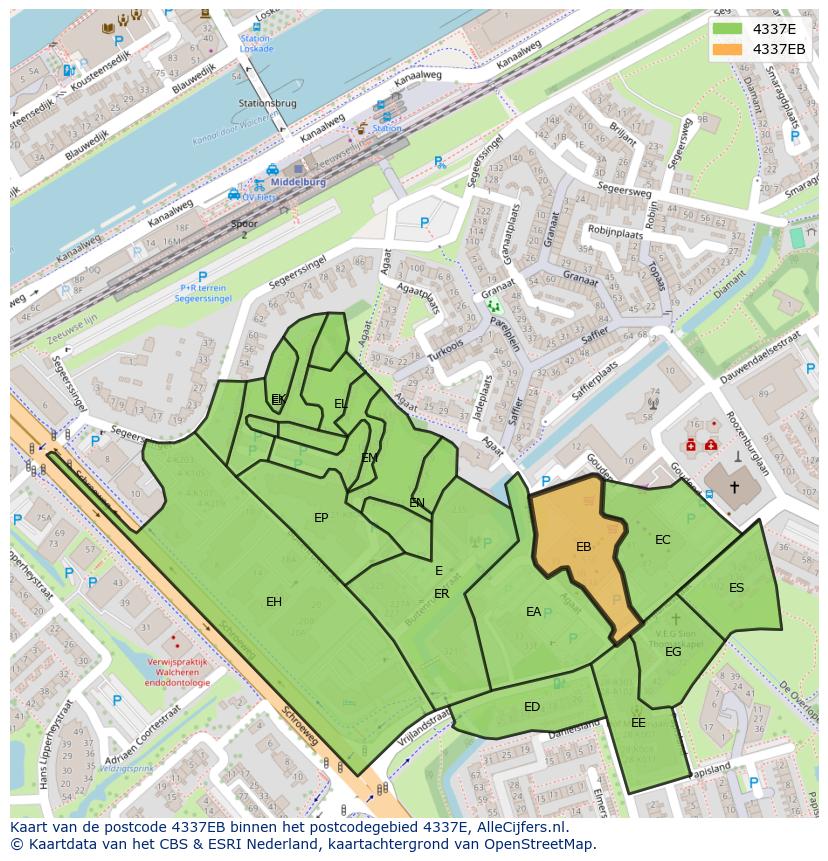 Afbeelding van het postcodegebied 4337 EB op de kaart.