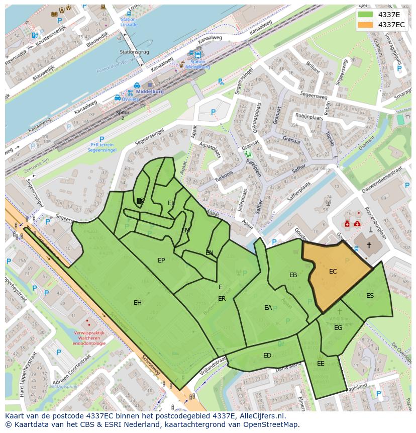 Afbeelding van het postcodegebied 4337 EC op de kaart.