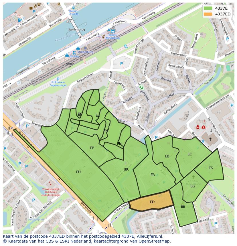 Afbeelding van het postcodegebied 4337 ED op de kaart.