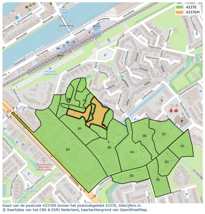 Afbeelding van het postcodegebied 4337 EM op de kaart.