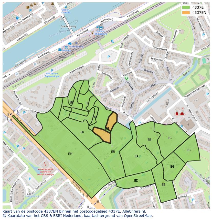 Afbeelding van het postcodegebied 4337 EN op de kaart.