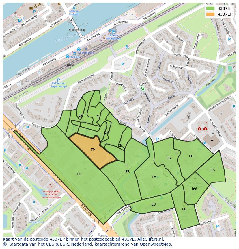 Afbeelding van het postcodegebied 4337 EP op de kaart.