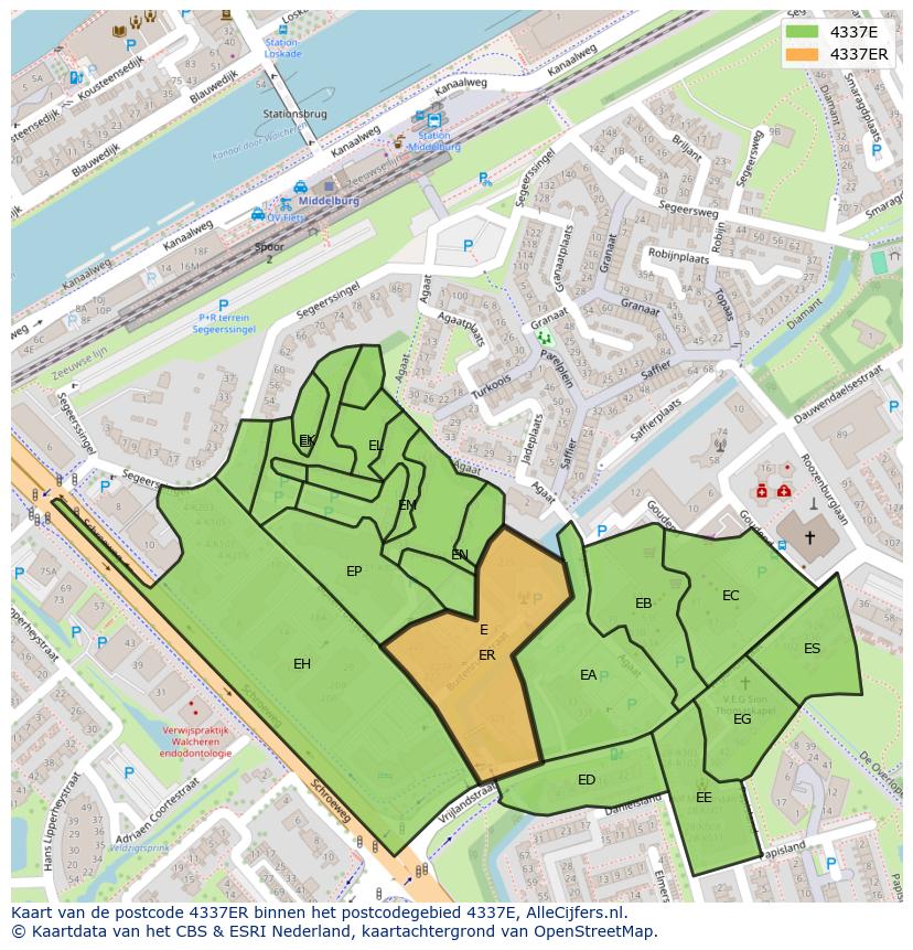 Afbeelding van het postcodegebied 4337 ER op de kaart.