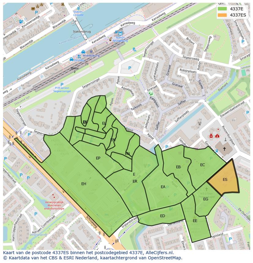 Afbeelding van het postcodegebied 4337 ES op de kaart.