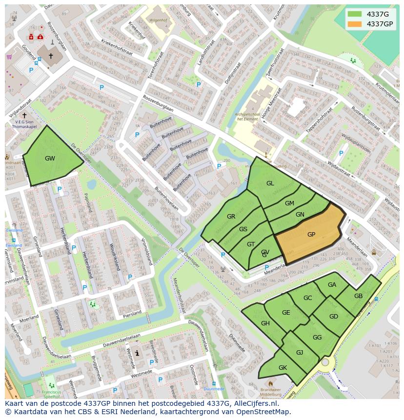 Afbeelding van het postcodegebied 4337 GP op de kaart.