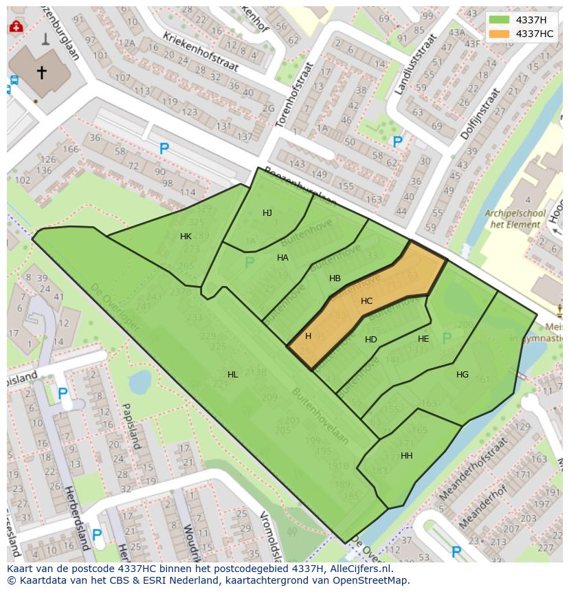 Afbeelding van het postcodegebied 4337 HC op de kaart.