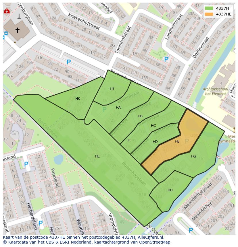 Afbeelding van het postcodegebied 4337 HE op de kaart.