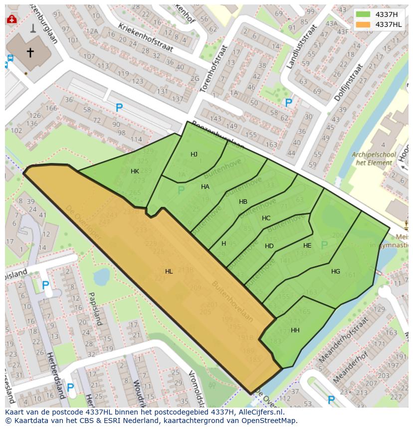 Afbeelding van het postcodegebied 4337 HL op de kaart.