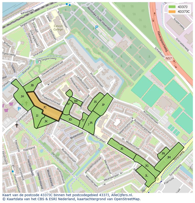 Afbeelding van het postcodegebied 4337 JC op de kaart.