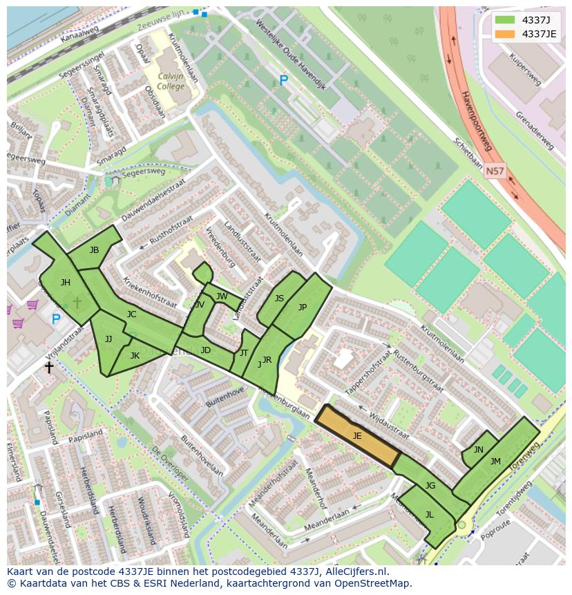 Afbeelding van het postcodegebied 4337 JE op de kaart.