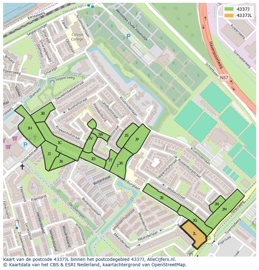 Afbeelding van het postcodegebied 4337 JL op de kaart.