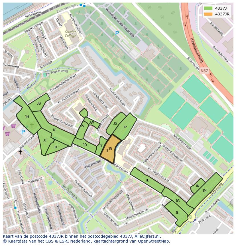 Afbeelding van het postcodegebied 4337 JR op de kaart.