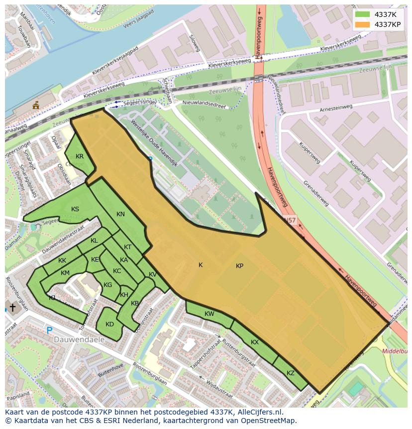 Afbeelding van het postcodegebied 4337 KP op de kaart.