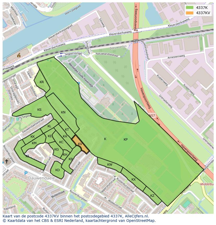 Afbeelding van het postcodegebied 4337 KV op de kaart.