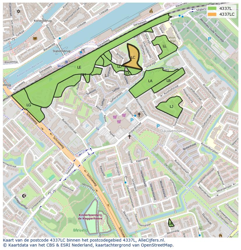 Afbeelding van het postcodegebied 4337 LC op de kaart.