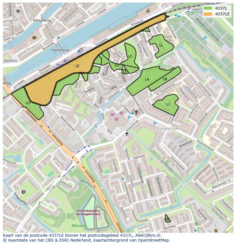 Afbeelding van het postcodegebied 4337 LE op de kaart.