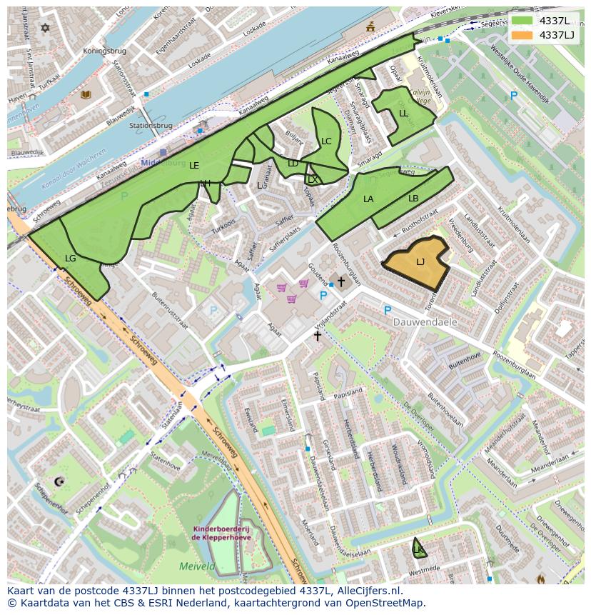 Afbeelding van het postcodegebied 4337 LJ op de kaart.