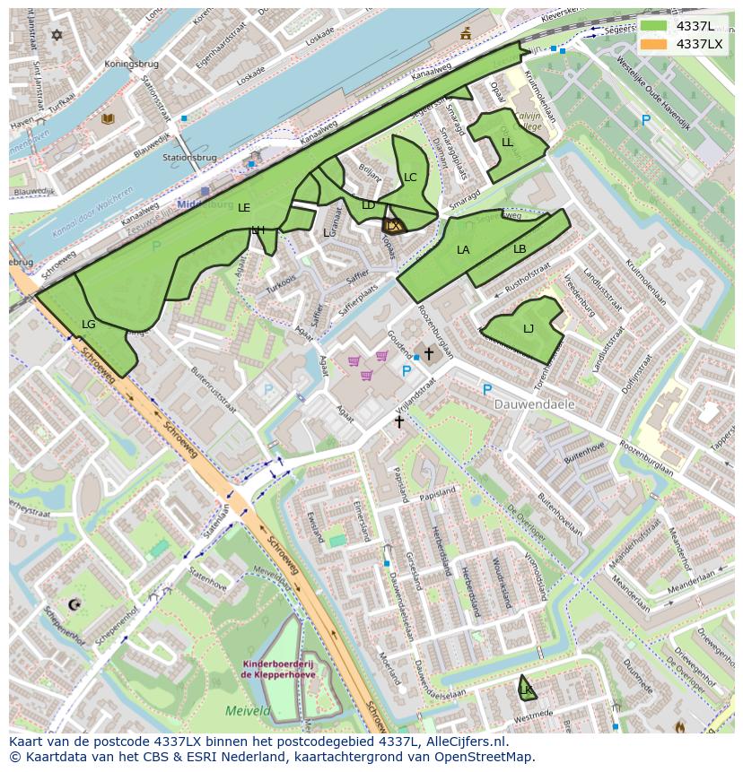 Afbeelding van het postcodegebied 4337 LX op de kaart.