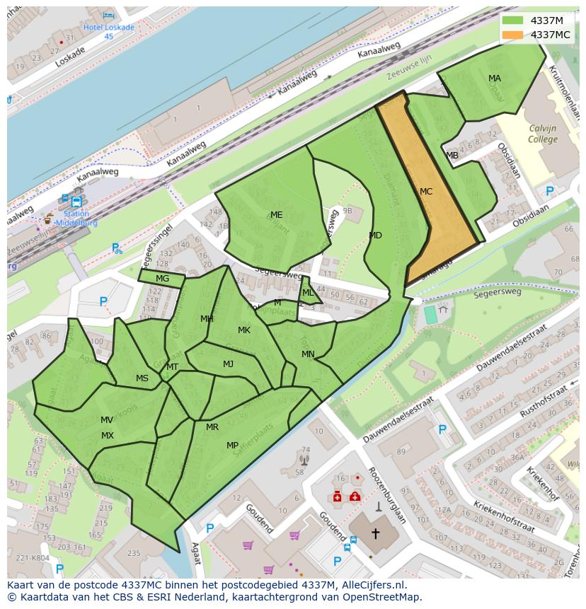 Afbeelding van het postcodegebied 4337 MC op de kaart.