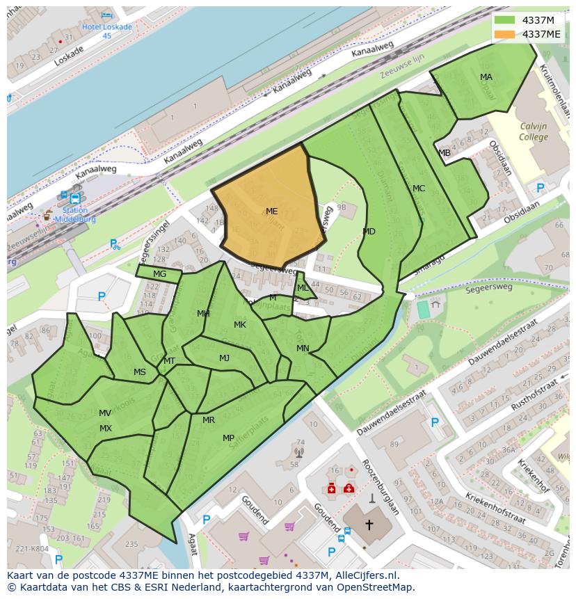 Afbeelding van het postcodegebied 4337 ME op de kaart.