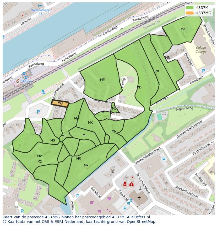 Afbeelding van het postcodegebied 4337 MG op de kaart.