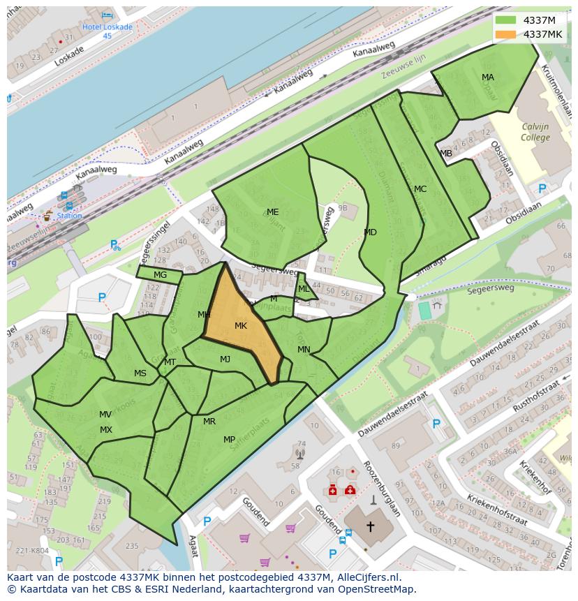 Afbeelding van het postcodegebied 4337 MK op de kaart.