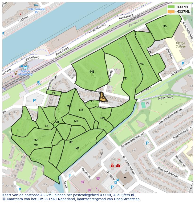 Afbeelding van het postcodegebied 4337 ML op de kaart.