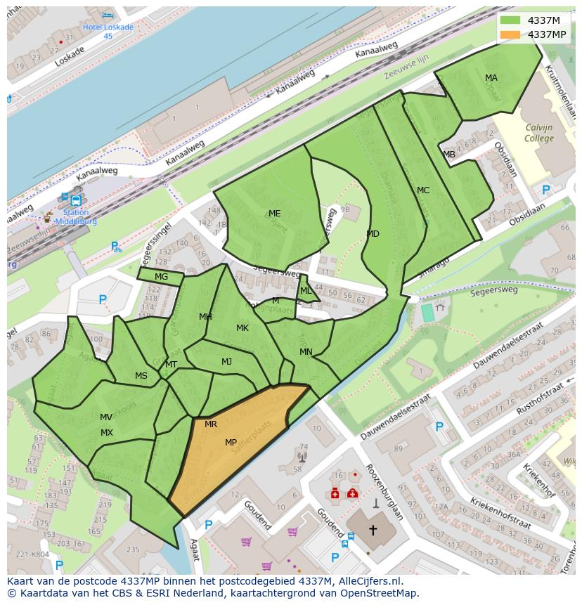 Afbeelding van het postcodegebied 4337 MP op de kaart.
