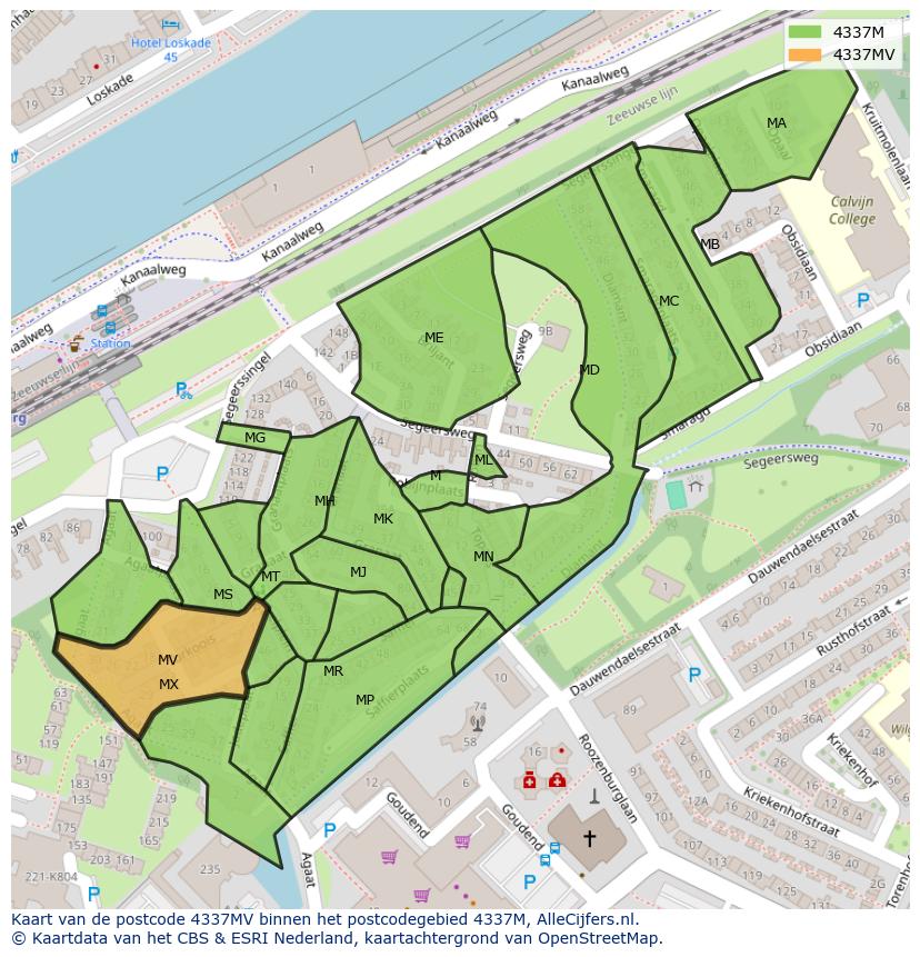 Afbeelding van het postcodegebied 4337 MV op de kaart.