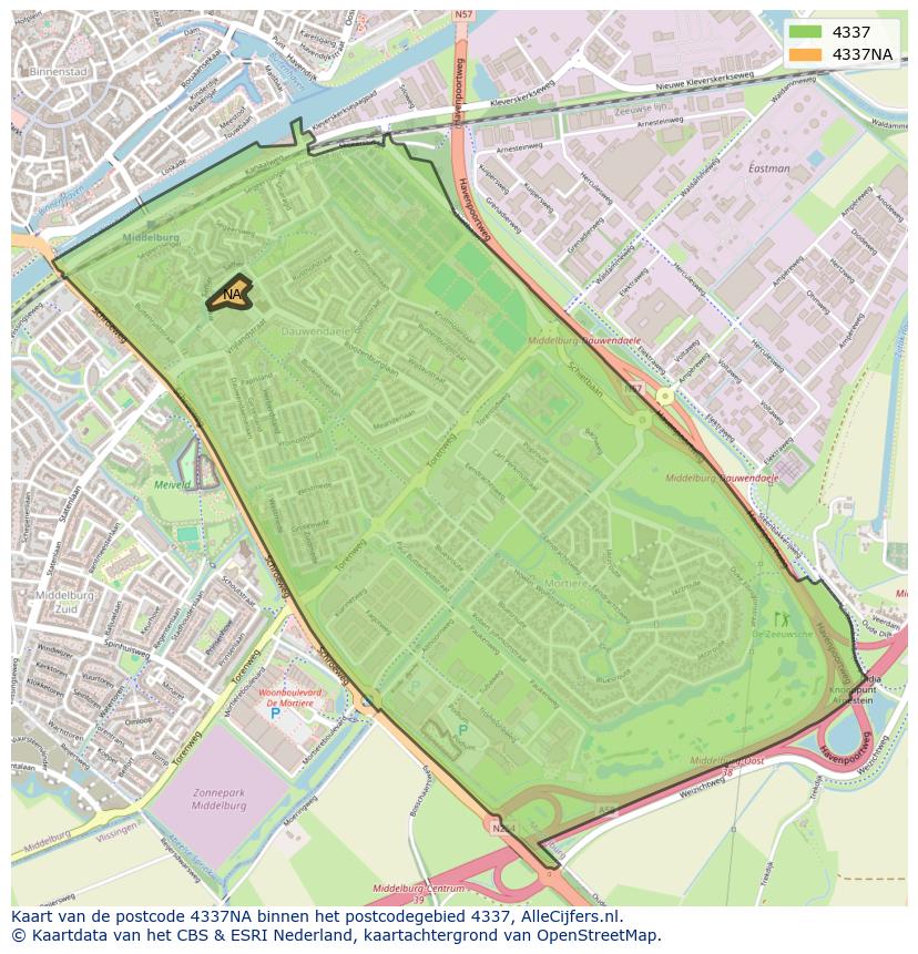 Afbeelding van het postcodegebied 4337 NA op de kaart.