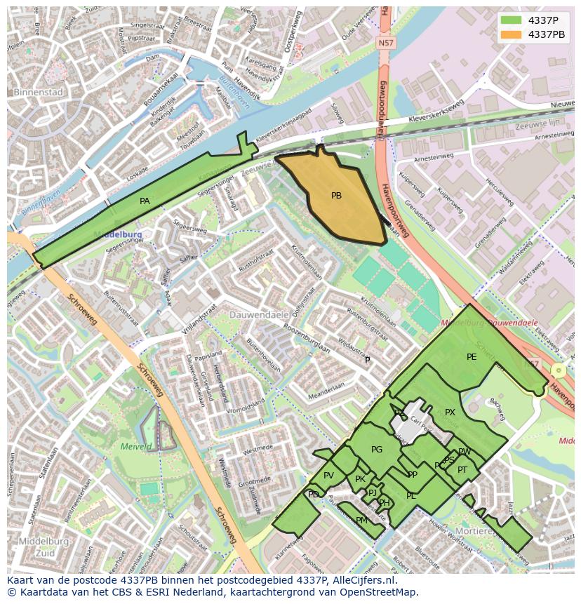 Afbeelding van het postcodegebied 4337 PB op de kaart.