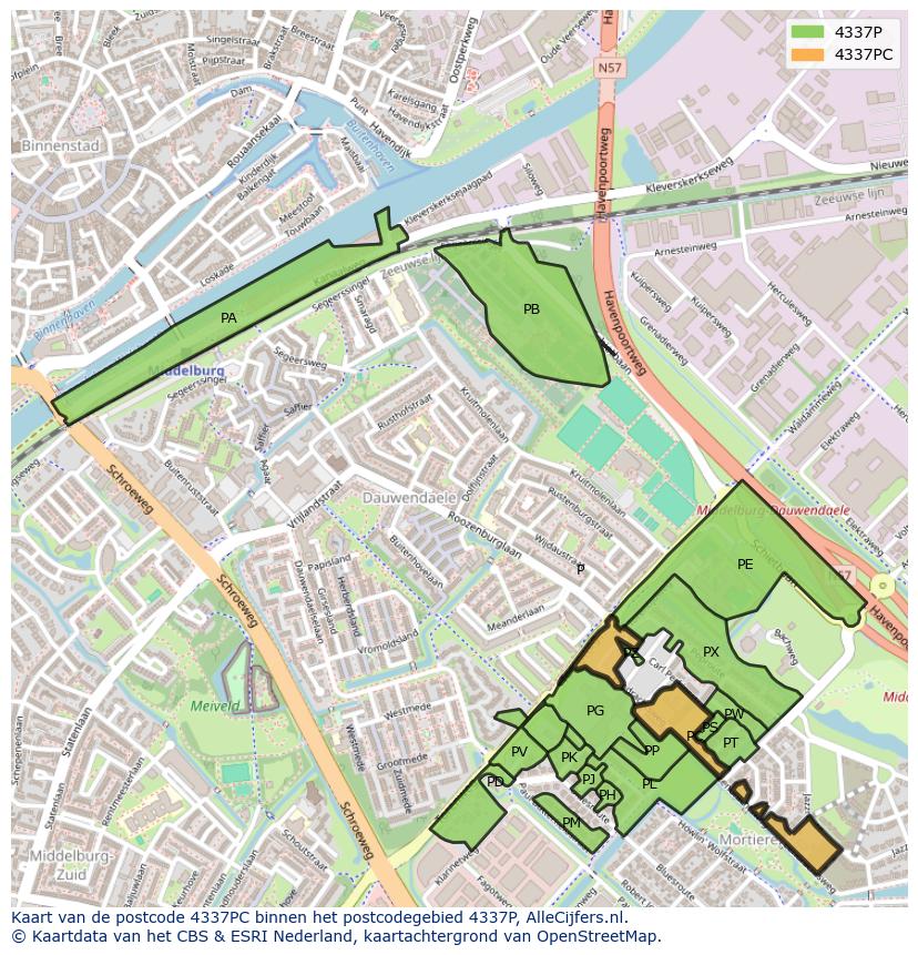 Afbeelding van het postcodegebied 4337 PC op de kaart.