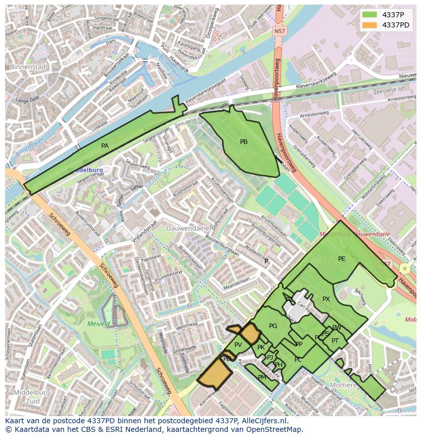 Afbeelding van het postcodegebied 4337 PD op de kaart.