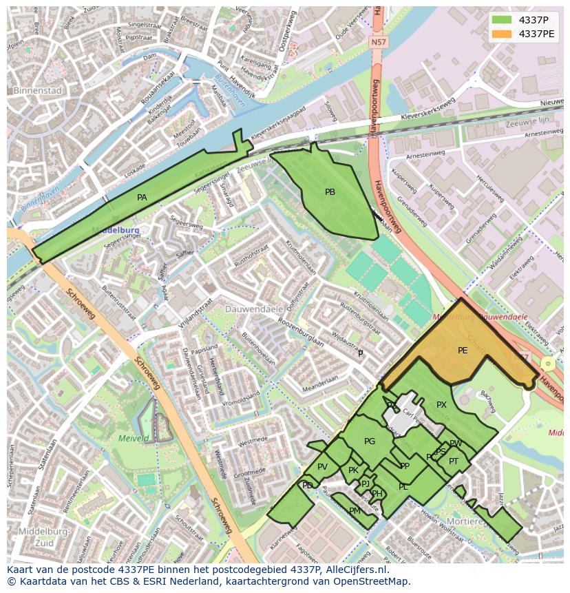 Afbeelding van het postcodegebied 4337 PE op de kaart.
