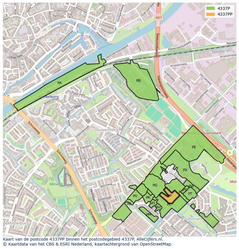 Afbeelding van het postcodegebied 4337 PP op de kaart.