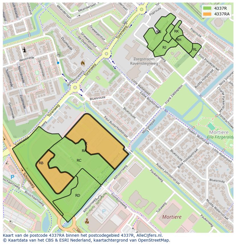 Afbeelding van het postcodegebied 4337 RA op de kaart.