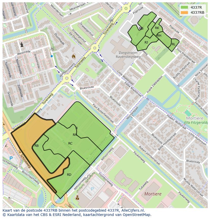 Afbeelding van het postcodegebied 4337 RB op de kaart.
