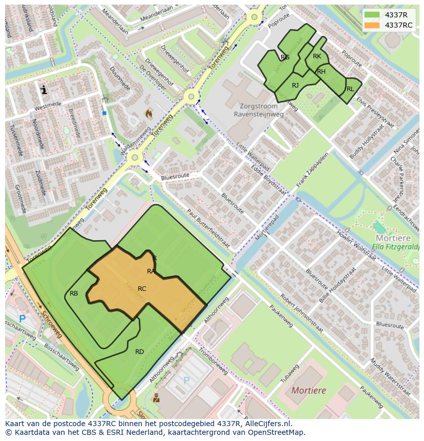 Afbeelding van het postcodegebied 4337 RC op de kaart.