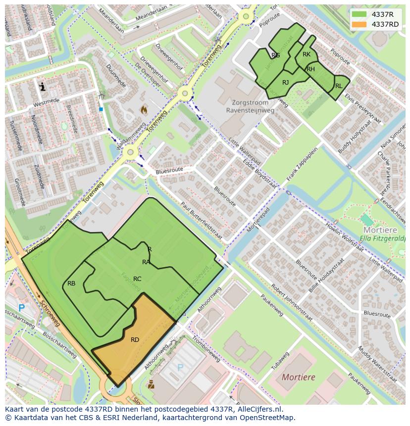 Afbeelding van het postcodegebied 4337 RD op de kaart.