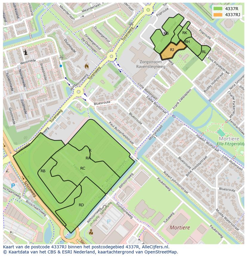 Afbeelding van het postcodegebied 4337 RJ op de kaart.