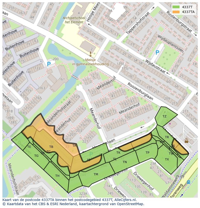 Afbeelding van het postcodegebied 4337 TA op de kaart.
