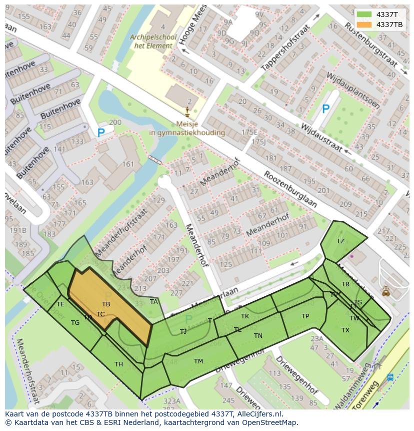 Afbeelding van het postcodegebied 4337 TB op de kaart.