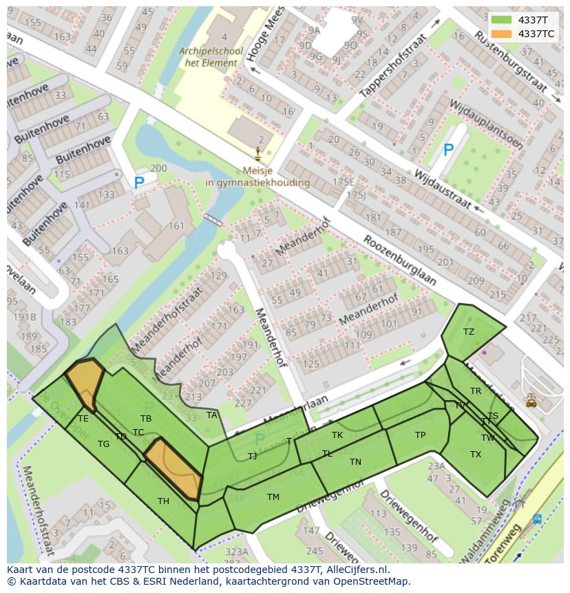 Afbeelding van het postcodegebied 4337 TC op de kaart.