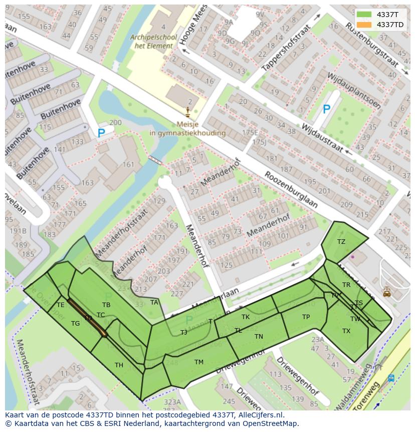 Afbeelding van het postcodegebied 4337 TD op de kaart.