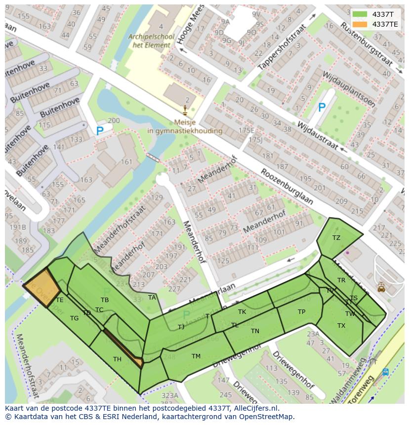 Afbeelding van het postcodegebied 4337 TE op de kaart.