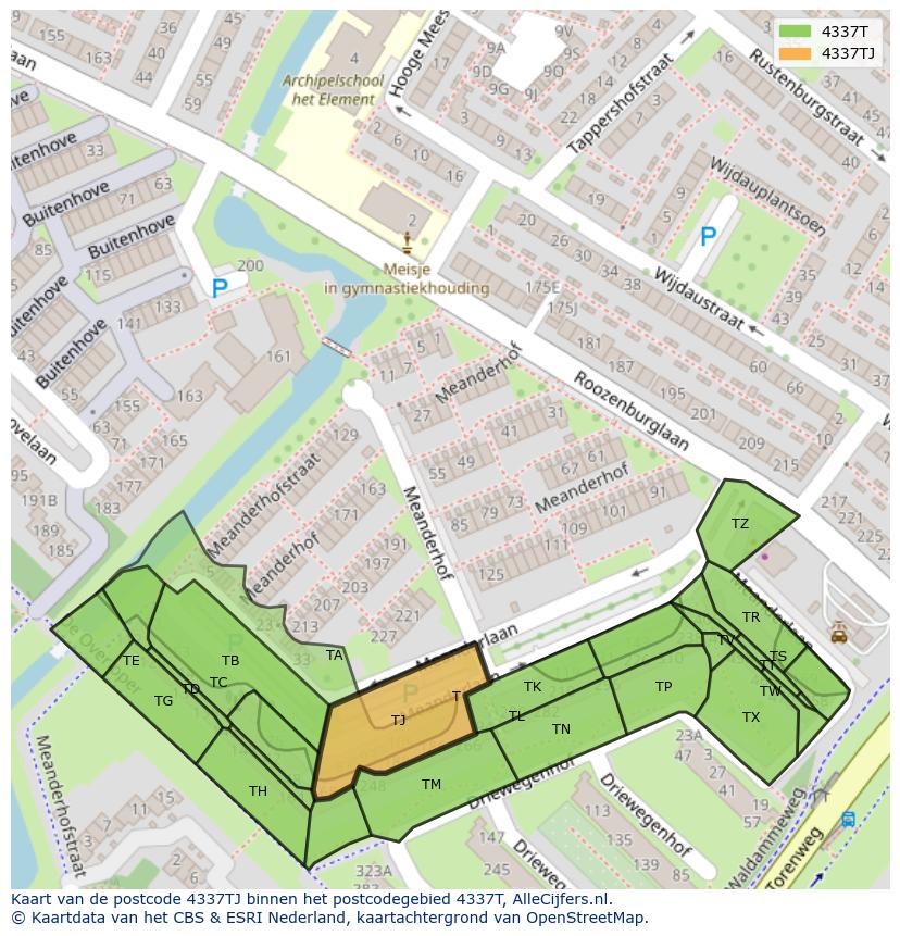 Afbeelding van het postcodegebied 4337 TJ op de kaart.