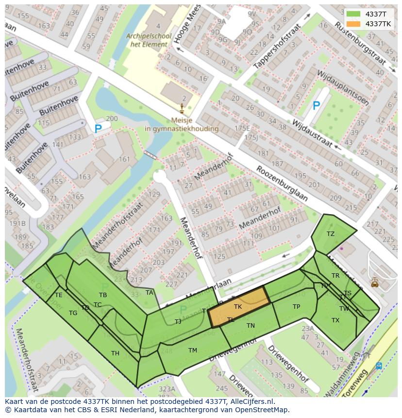 Afbeelding van het postcodegebied 4337 TK op de kaart.