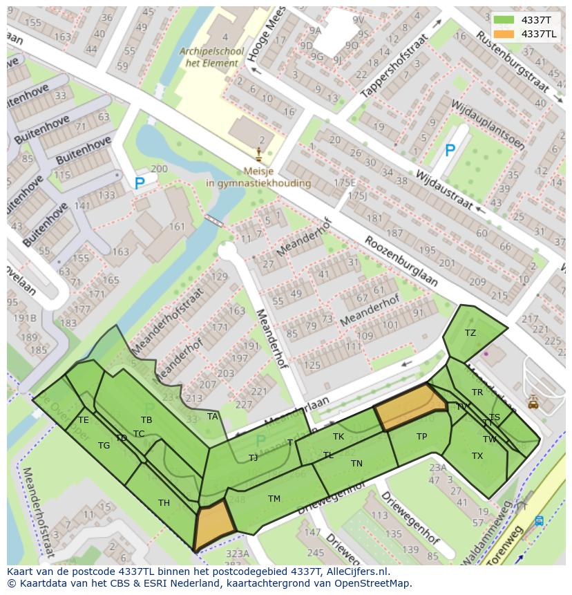 Afbeelding van het postcodegebied 4337 TL op de kaart.